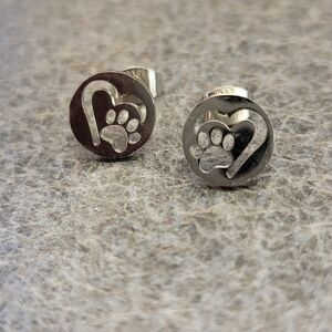 Dainty Silver Paw Print Heart Earrings